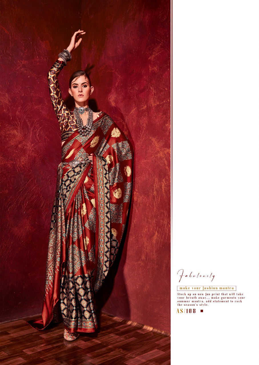 Sr Ajrakh Satin Printed New Exclusive Wear Fancy Designer Saree Collection 